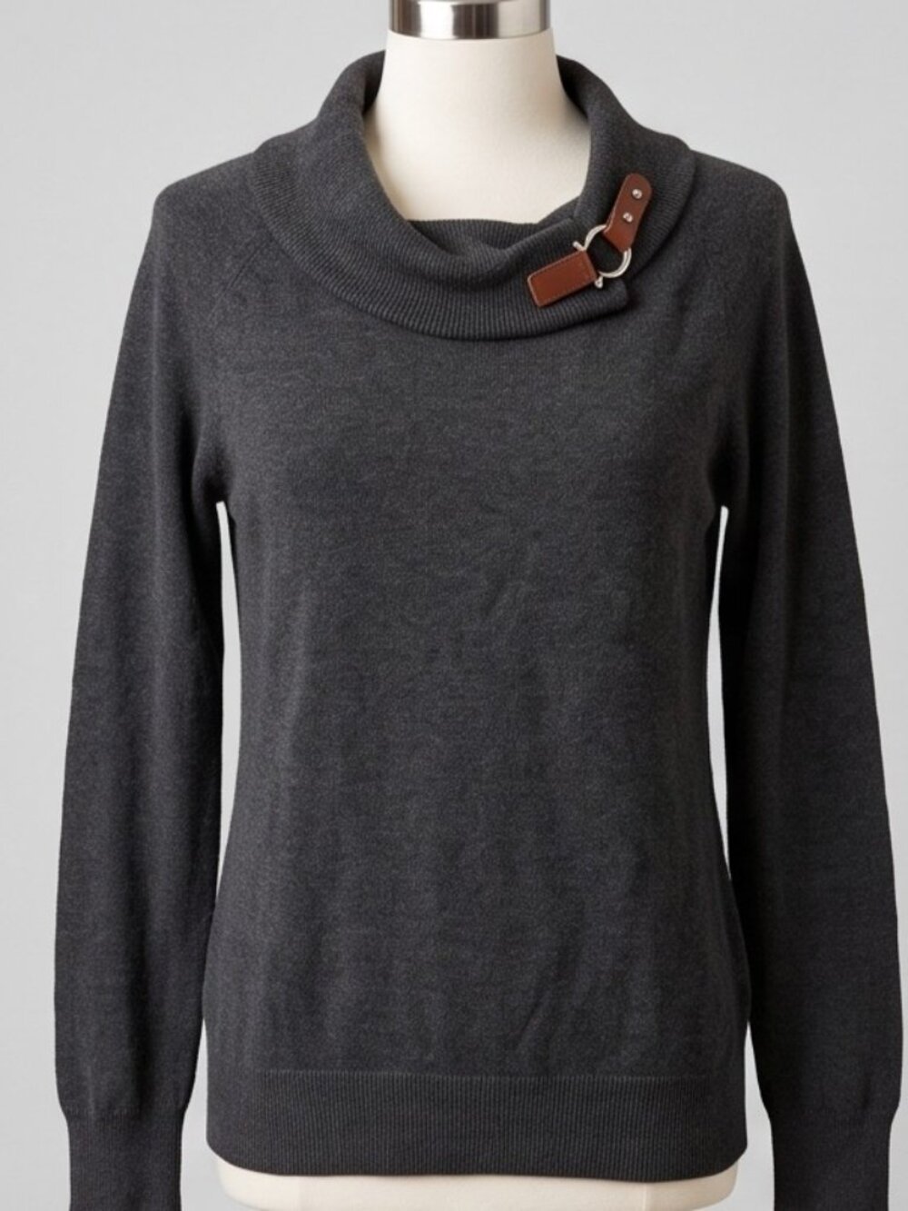 Ralph Lauren charcoal wide neckline buckle sweater
